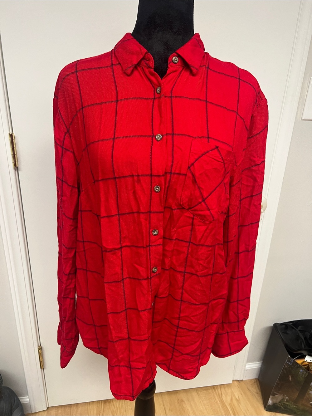a new day Red Windowpane Plaid Button-Down Shirt